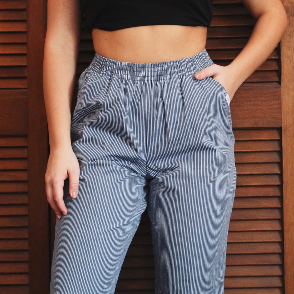 Blue and white striped pants